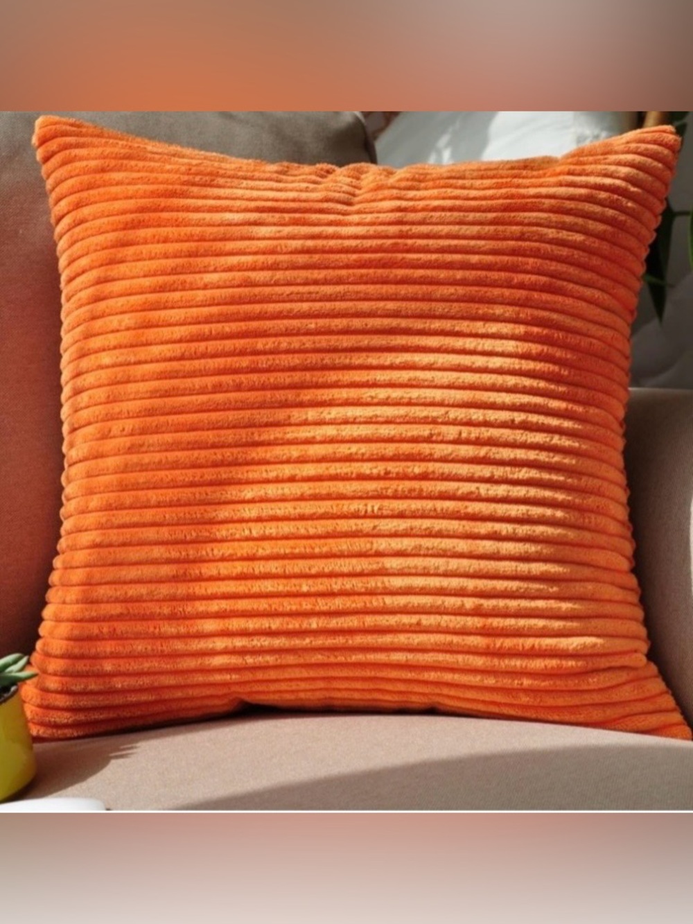 Fall ORANGE Throw Pillow Ultra-Soft Ribbed Corduroy SQUARE 18x18”